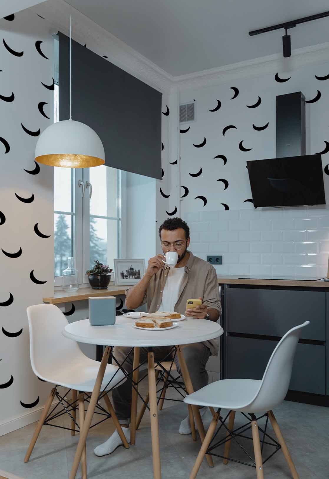 Black and White Kitchen Crescent Moon Wallpaper N227