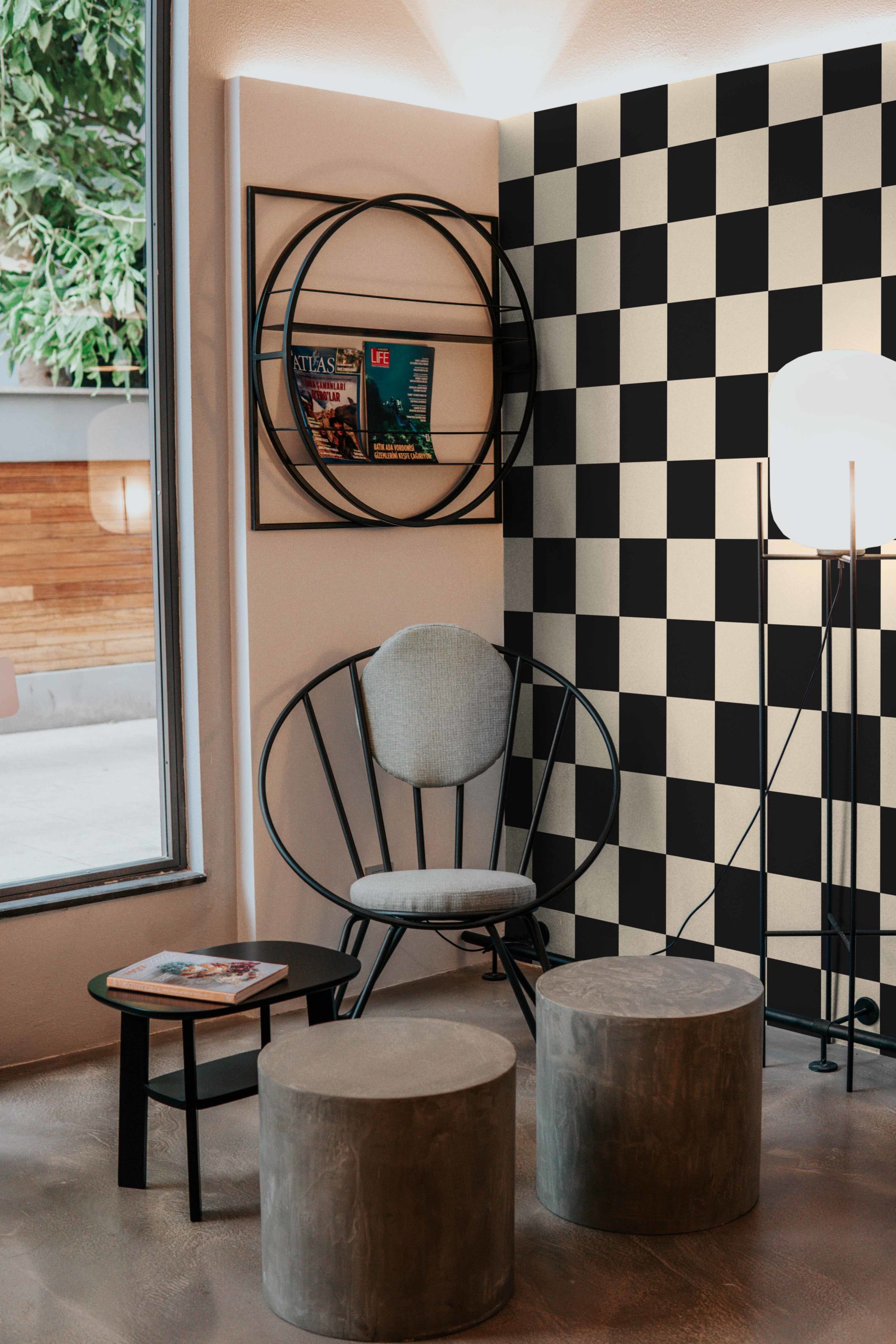 N251-1 N251 Beige and Black Checkerboard Wallpaper Public Spaces
