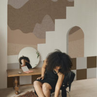 Wallpaper N271 geometric headboard night desert brown tones entrance
