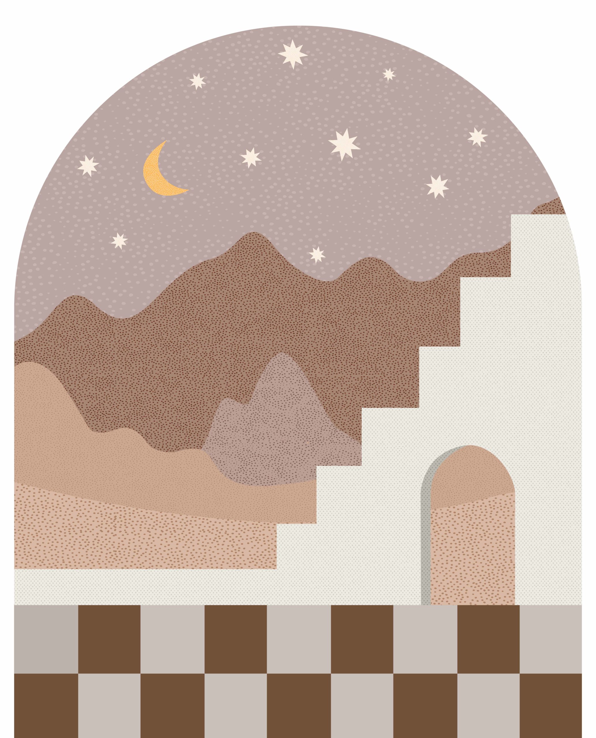 Wallpaper N271 geometric headboard night desert brown tones pattern