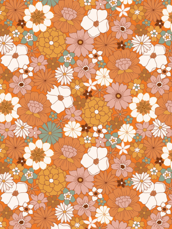 n277 papel pintado flores retro naranja