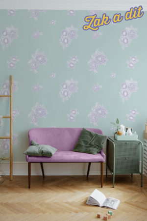 salon papier peint mint & lila