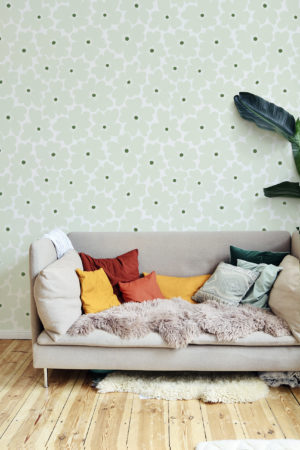 N302 papier peint fleurs vintage colorees vert fond blanc salon