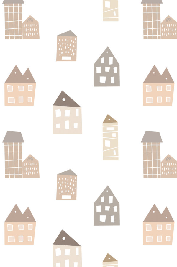N303 maisons colorees papier peint enfant beige motif