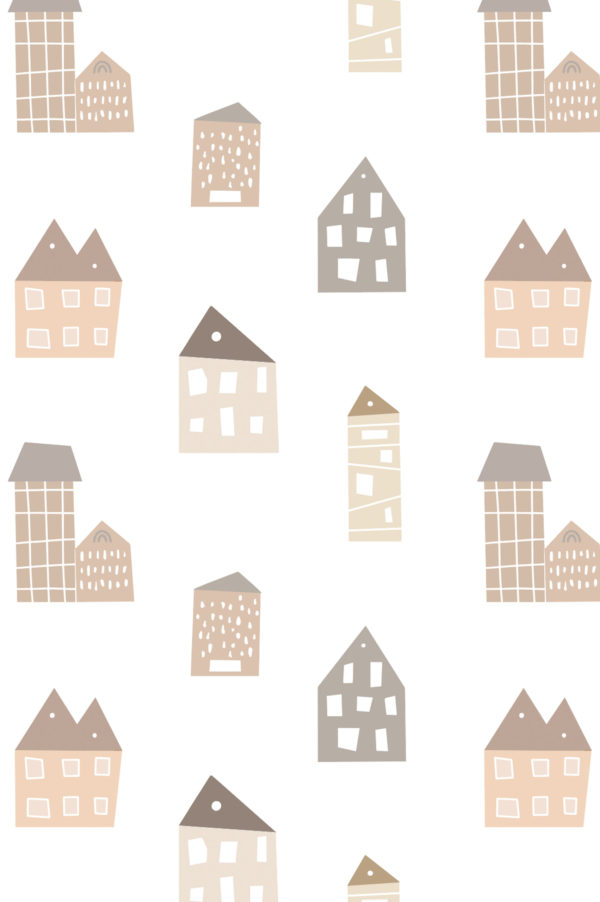 N303 maisons colorees papier peint enfant beige motif