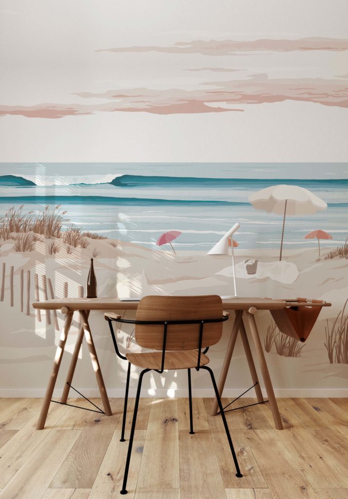 papier peint n304 plage soleil vague bureau