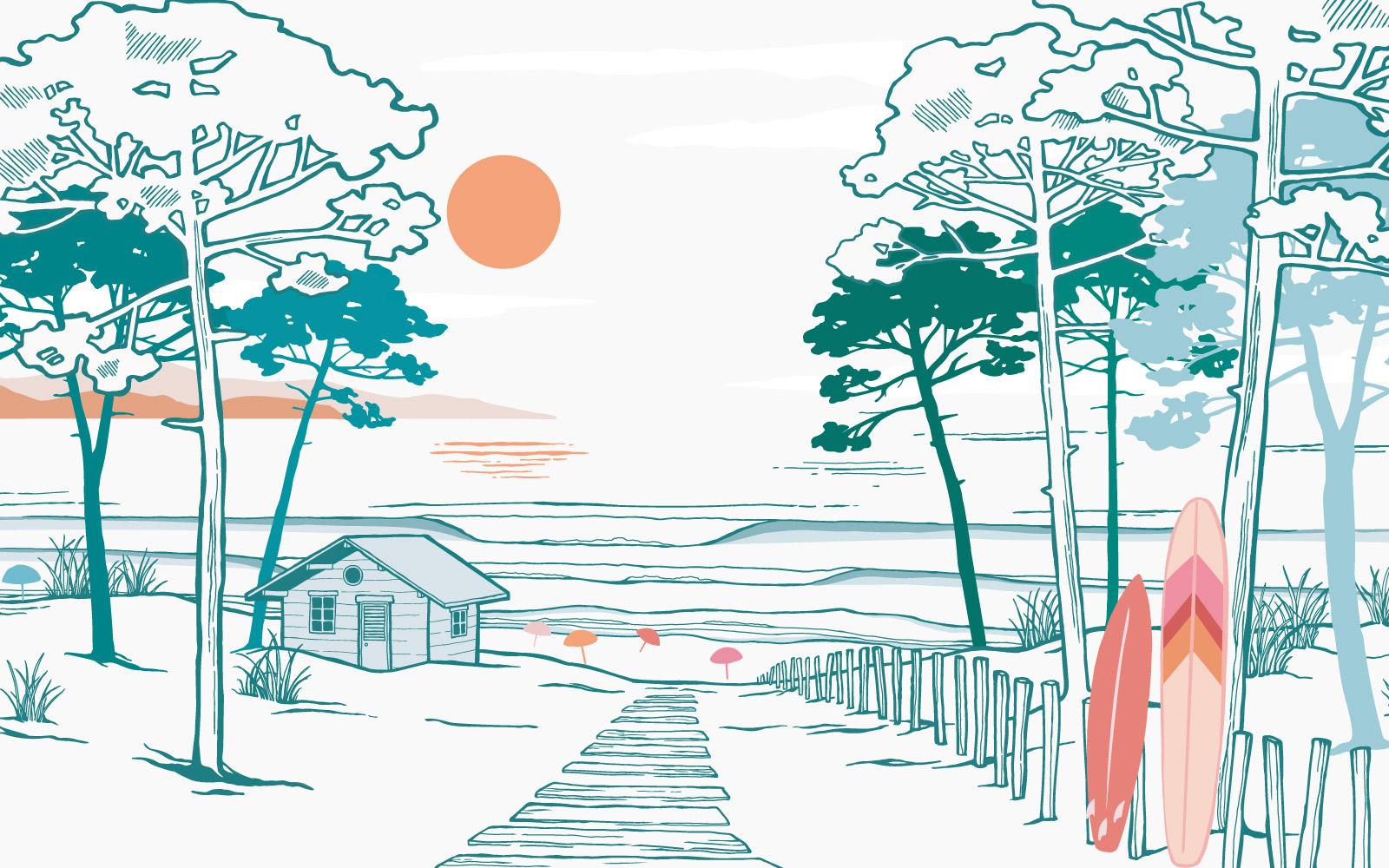 papier peint n305 landes surf ocean pinede motif