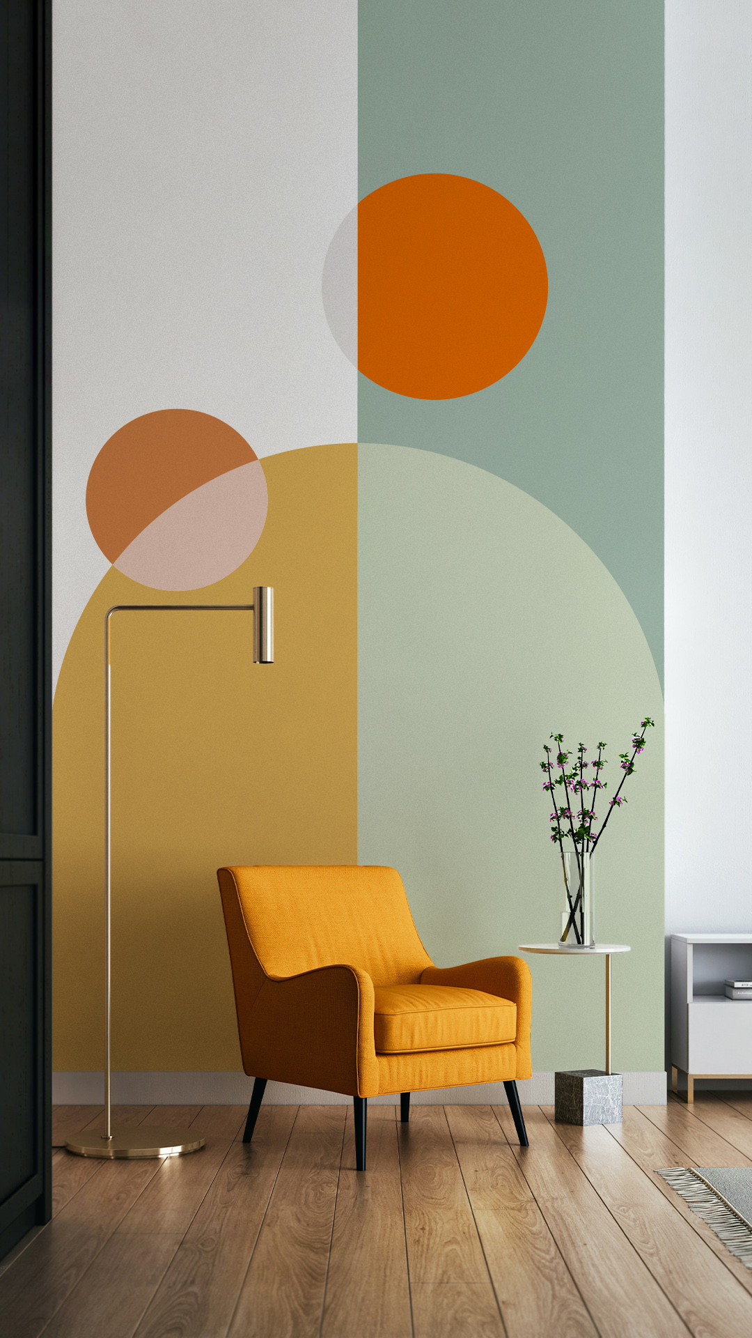 papier peint tête de lit couleurs aux blocs de couleurs vibrantes et dynamiques salon