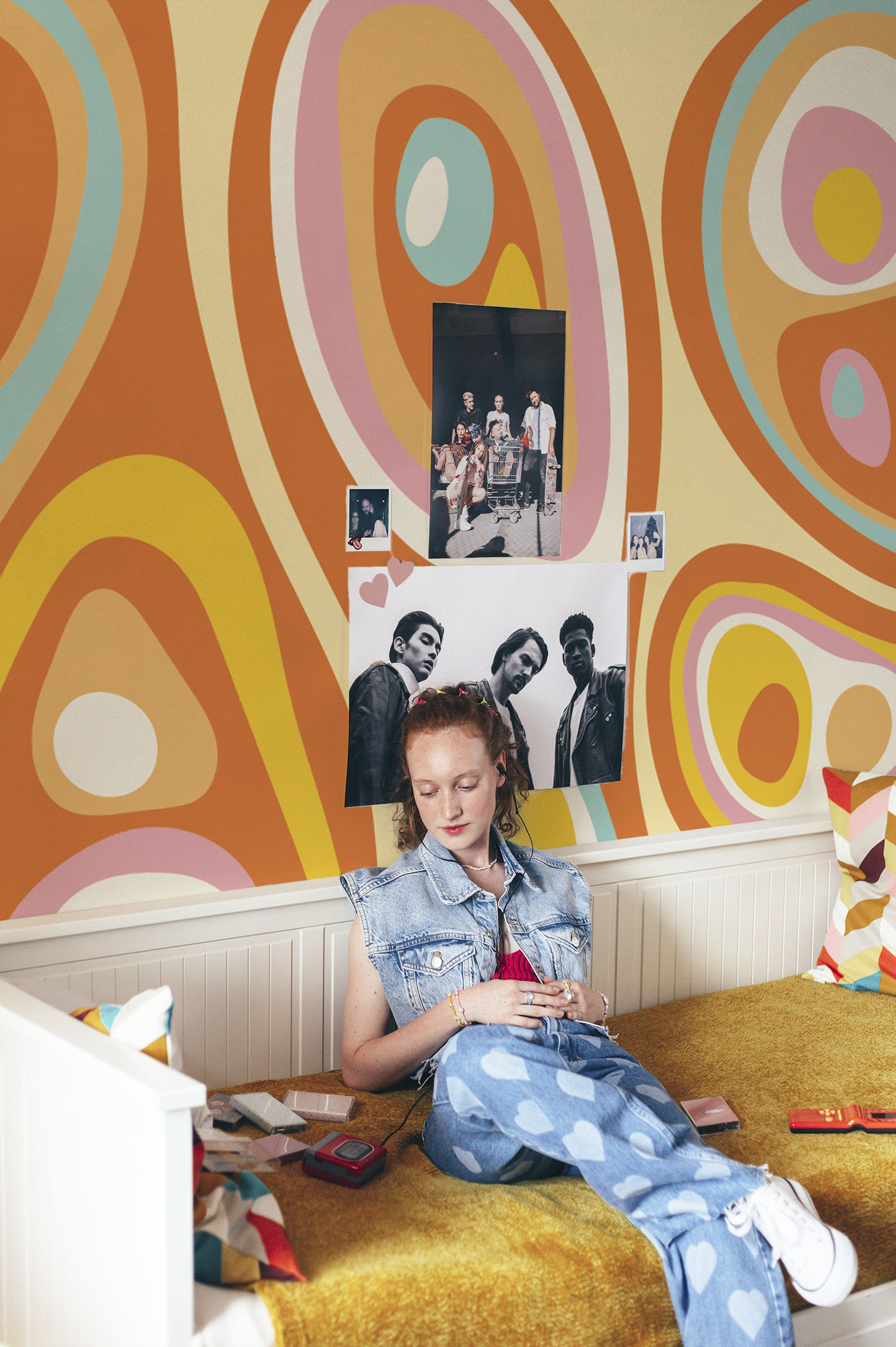 papier peint n322 formes organiques coloré orange chambre