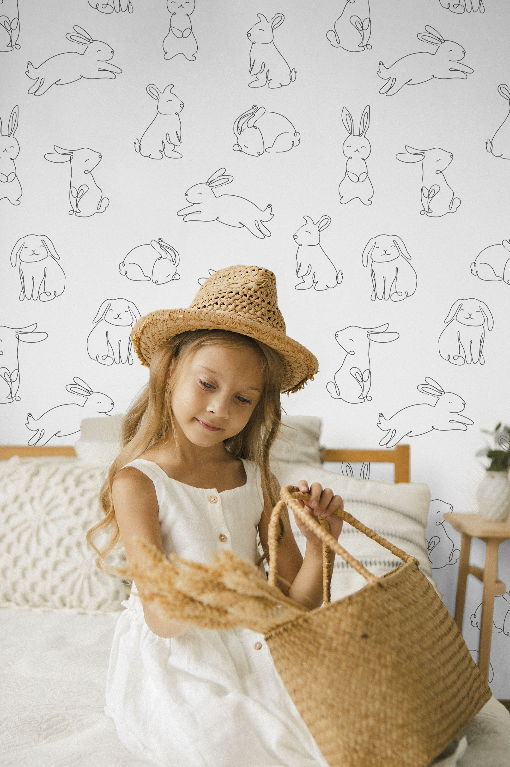 papel pintado n317 pequeño conejo blanco y negro minimalista habitación infantil