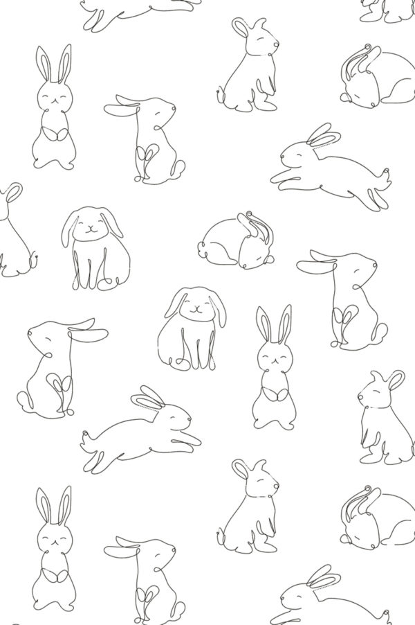 papel pintado n317 pequeños conejos patrón minimalista blanco y negro