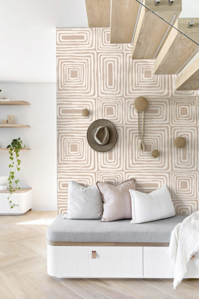 papier peint n319 géométrique carré zen beige salon