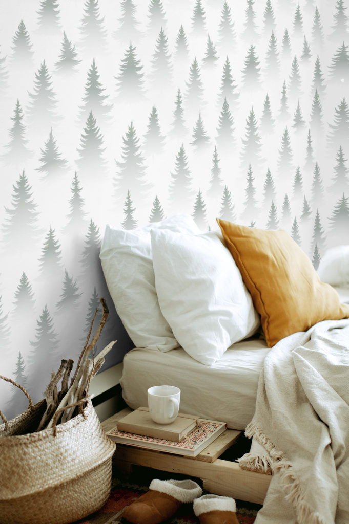 papier peint n325 sapins dans la brume gris chambre