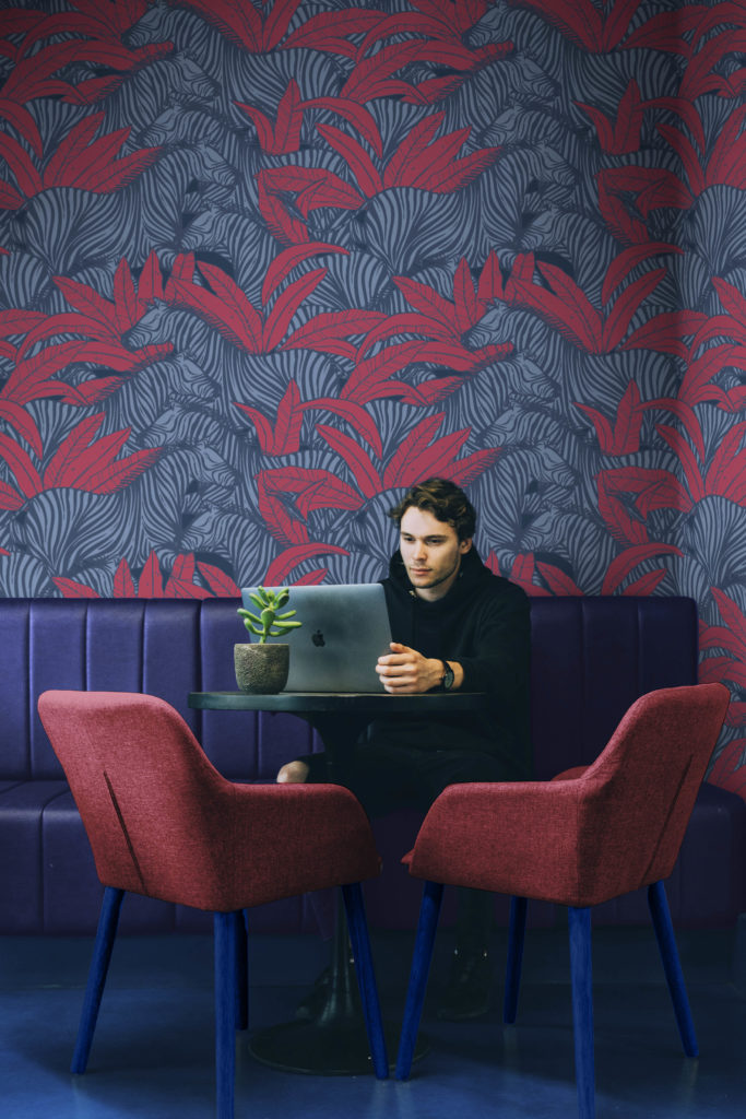 papier peint n332 zebre vegeration rose et bleu hotel