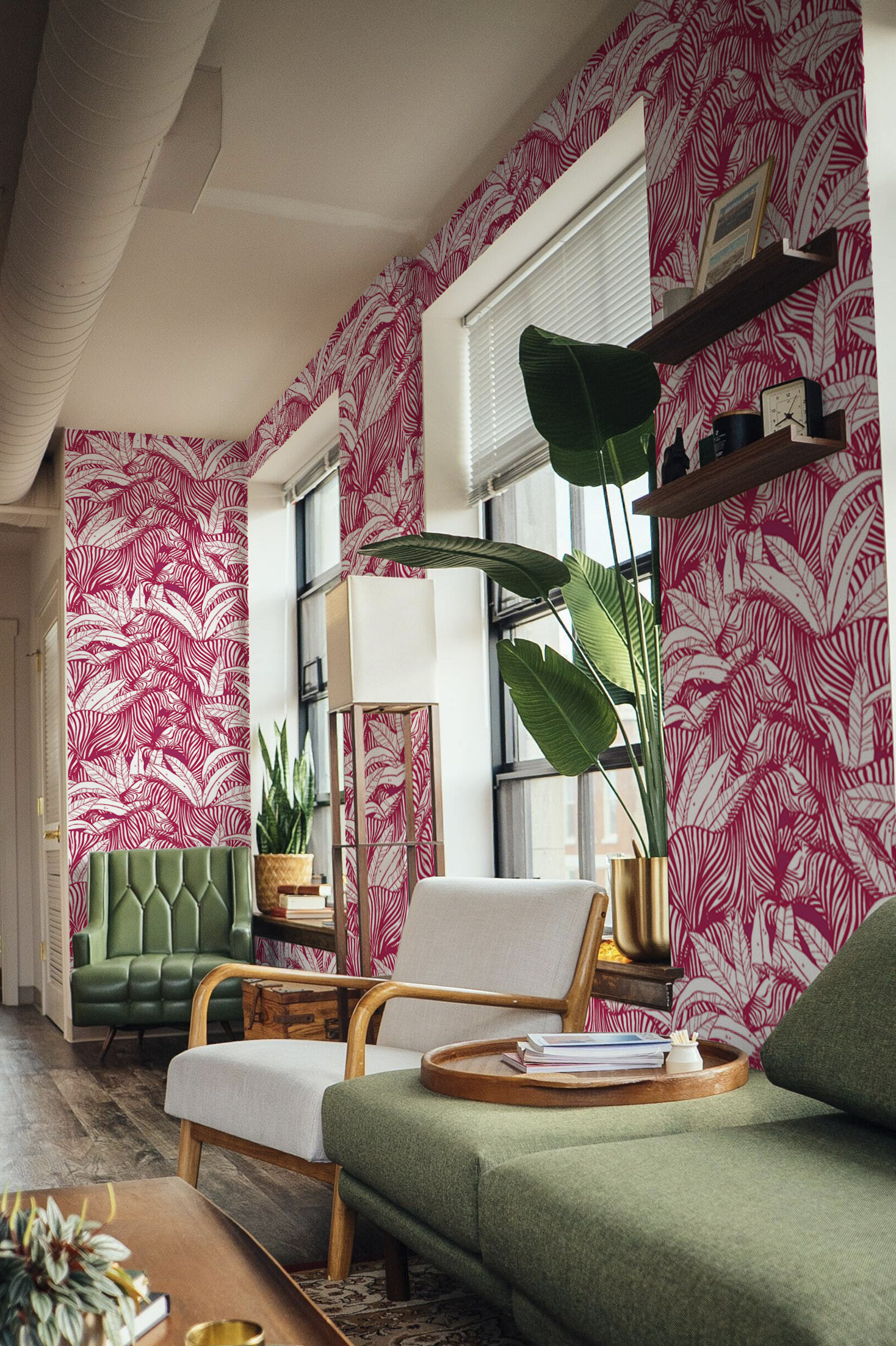 papier peint n332 zebre vegeration rose espace public