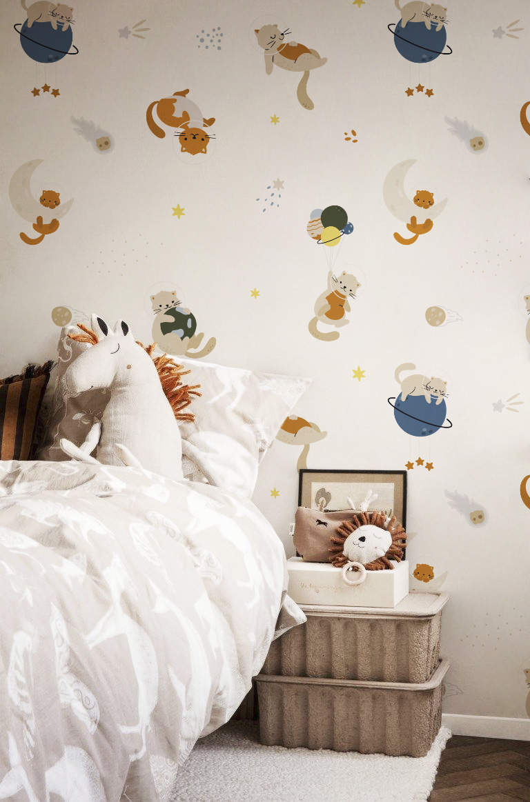 papier peint n334 chat cosmos chambre enfant