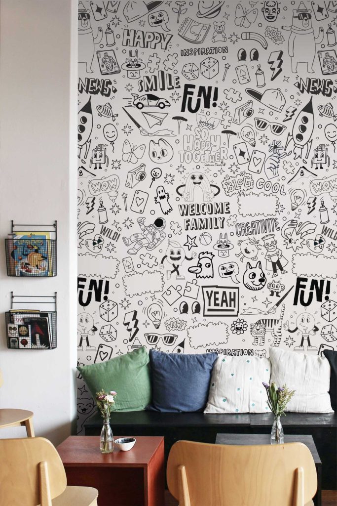 papier peint n345 à colorier noir et blanc espace public