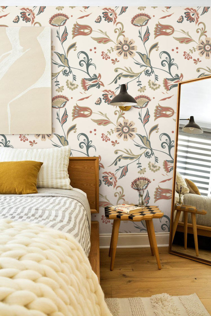 salon papier peint jardin fleuri panoramique année 70