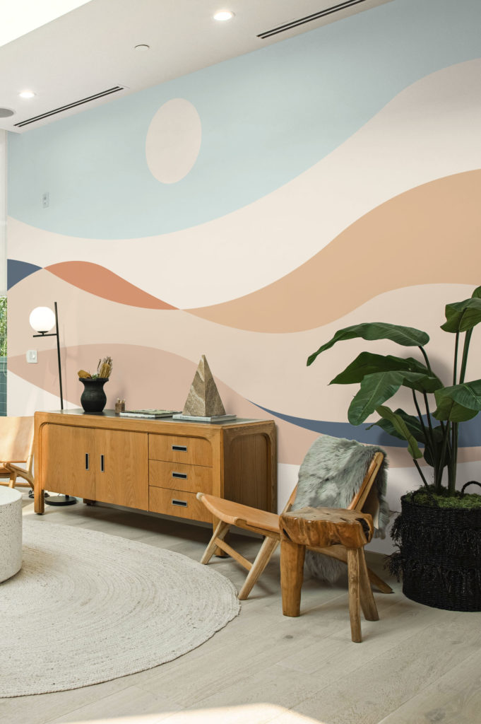 papel pintado verde panoramico abstracto salon horizonte sol