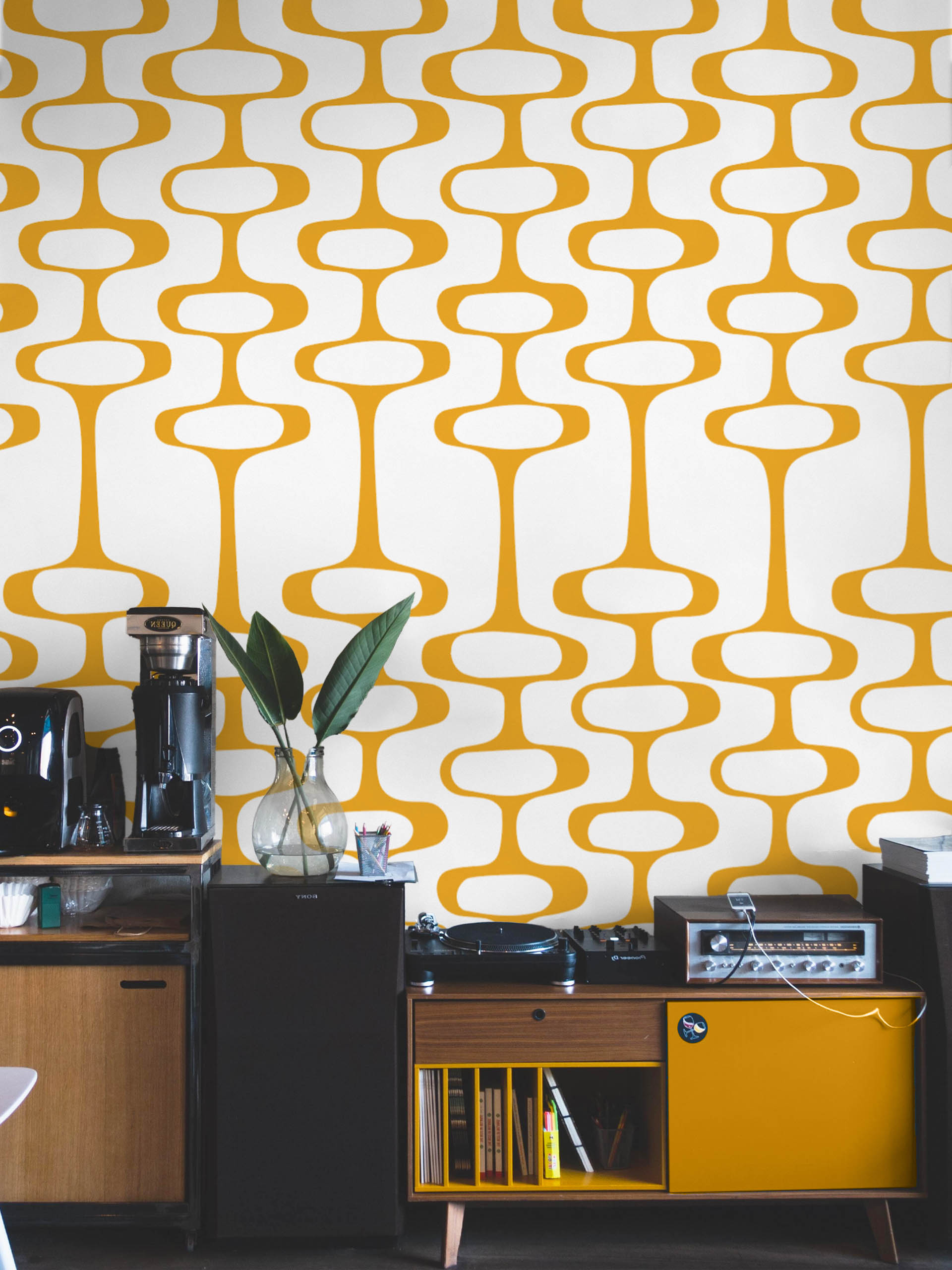 salon papier peint orange bulles vintage retro année 60