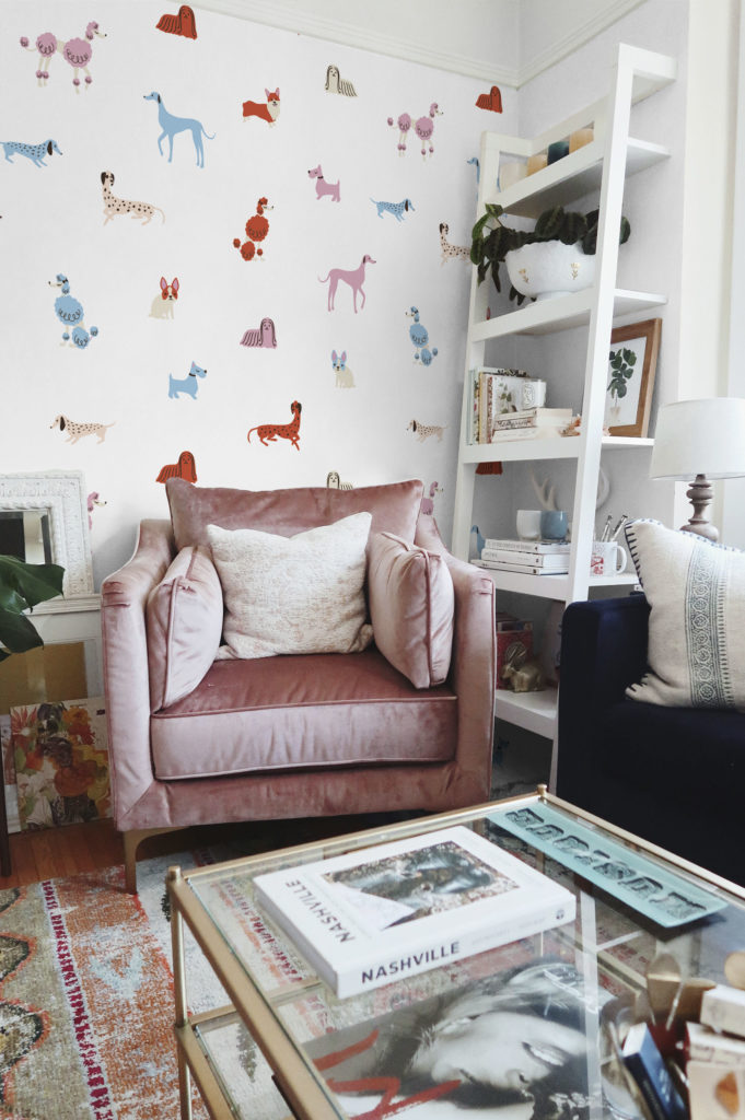 salon rose papier peint pawsitif chien animaux pop