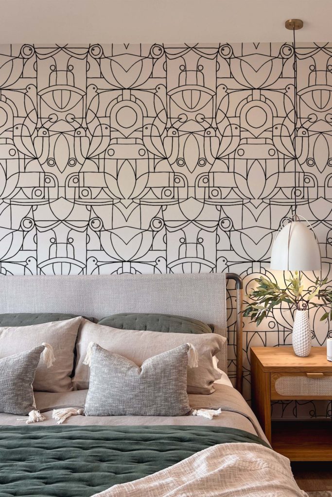 papier peint n414 Colibris Oiseaux noir et blanc chambre