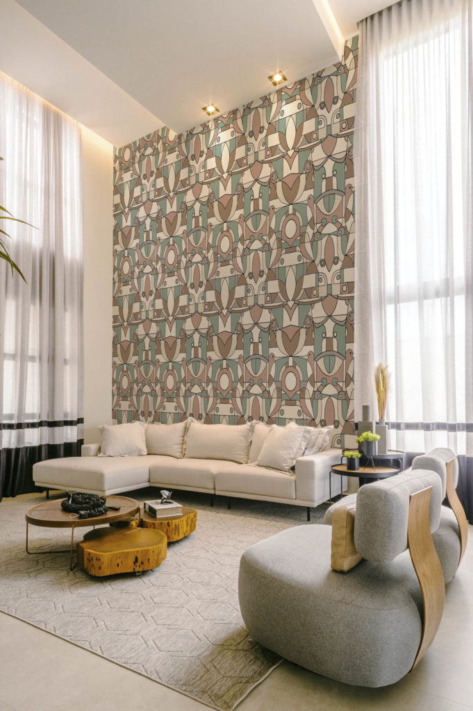 papier peint n414 Colibris Oiseaux beige salon 2