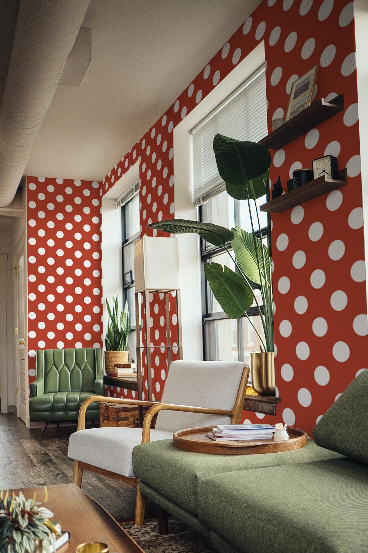 espaces publics rouge papier peint folie des pois géométrique pop