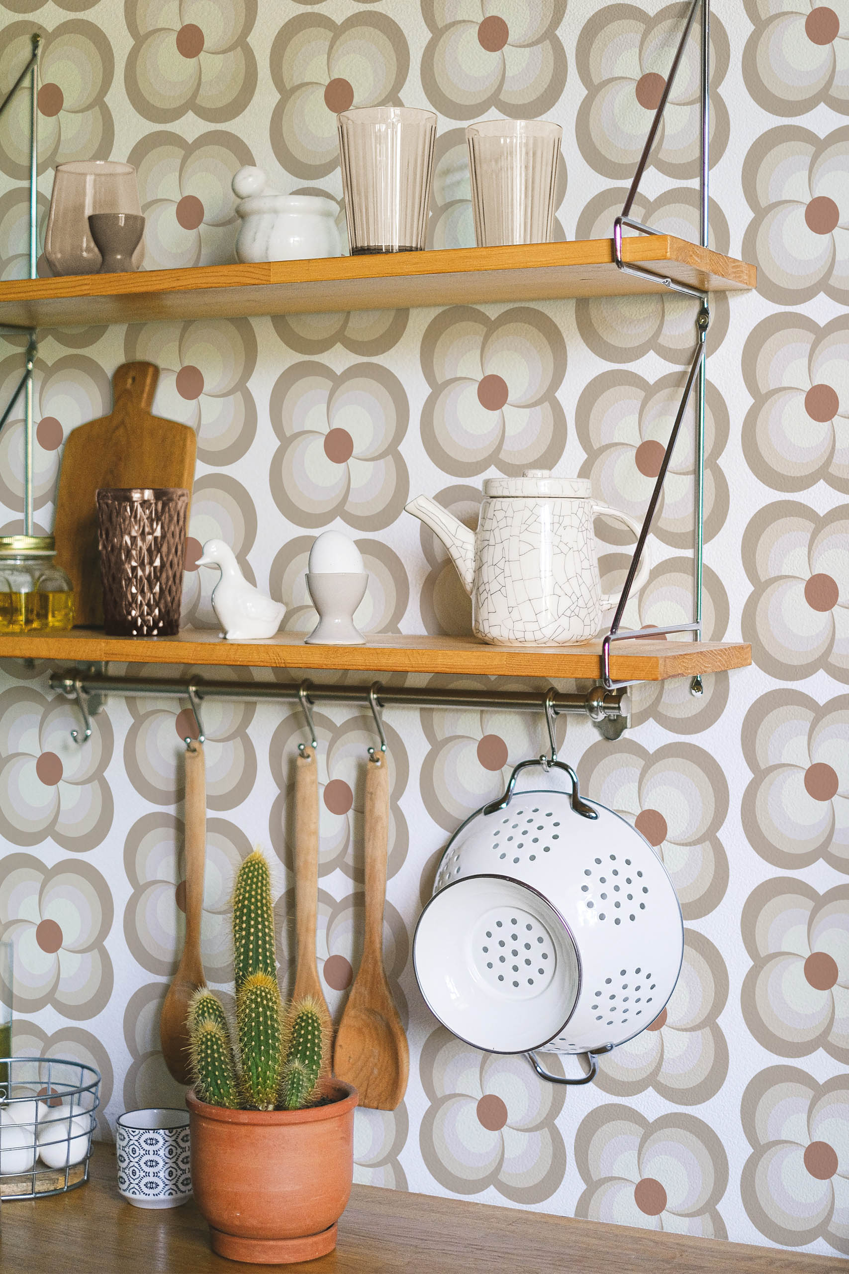 papier peint charme floral n416 fleur beige vintage cuisine