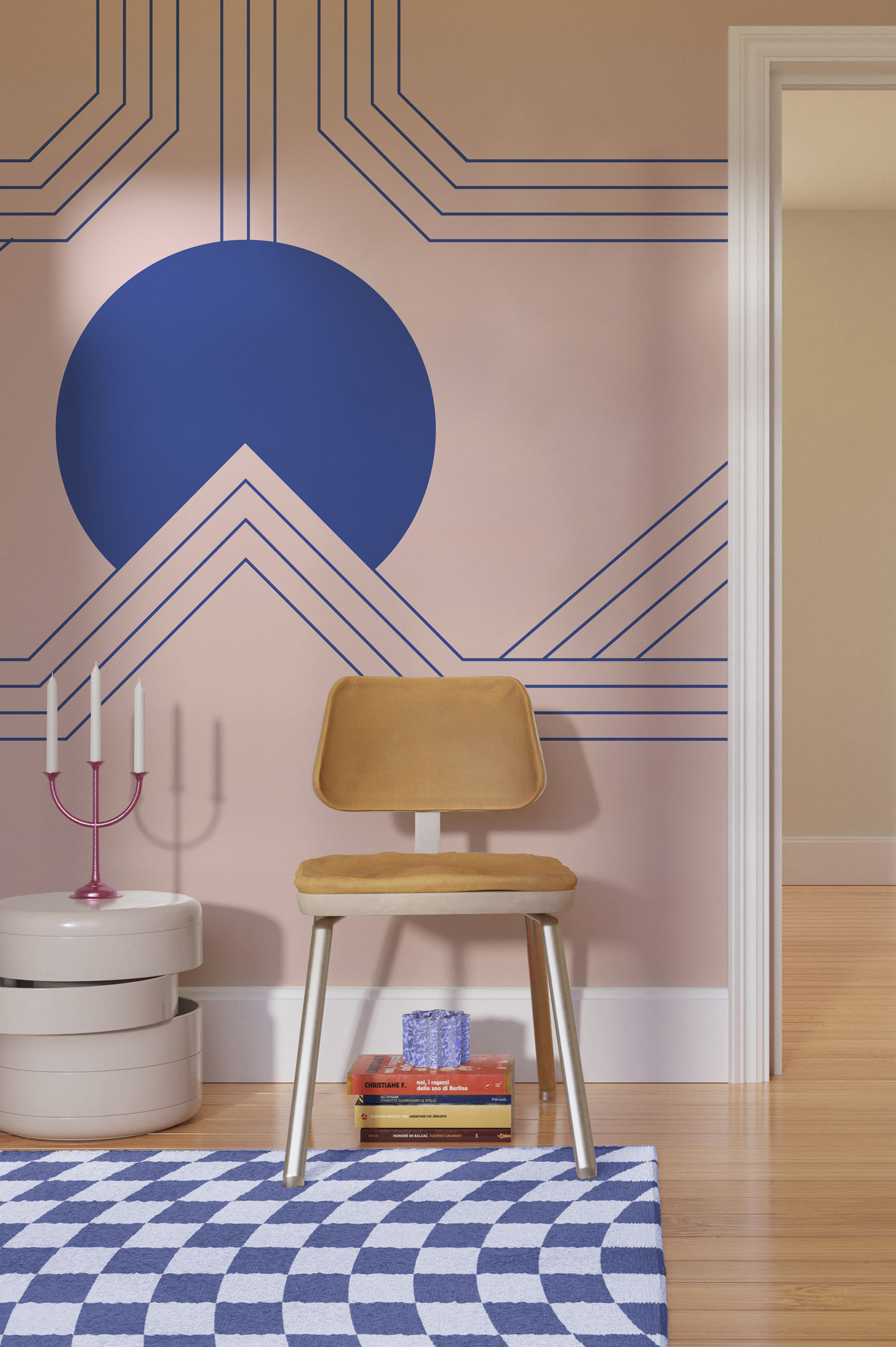 papier peint panoramique retro futuriste n427 paysage abstrait salon