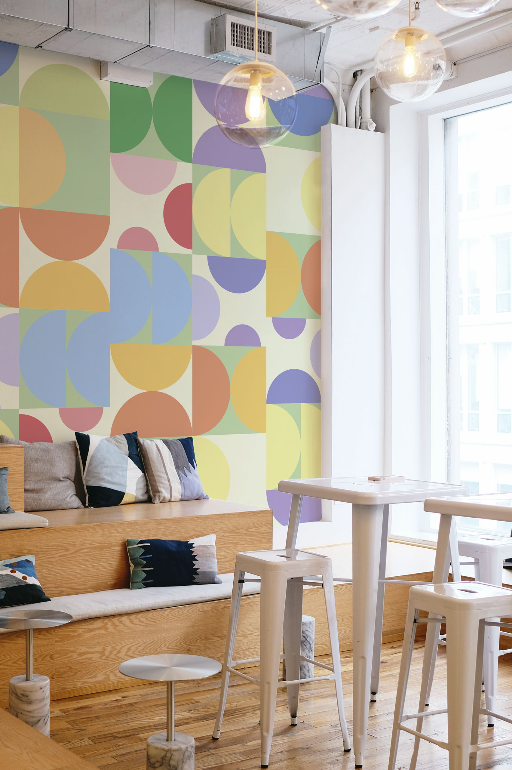 papier peint géométrique demi cercle acidulés pop urbain N426 multicolore espace public