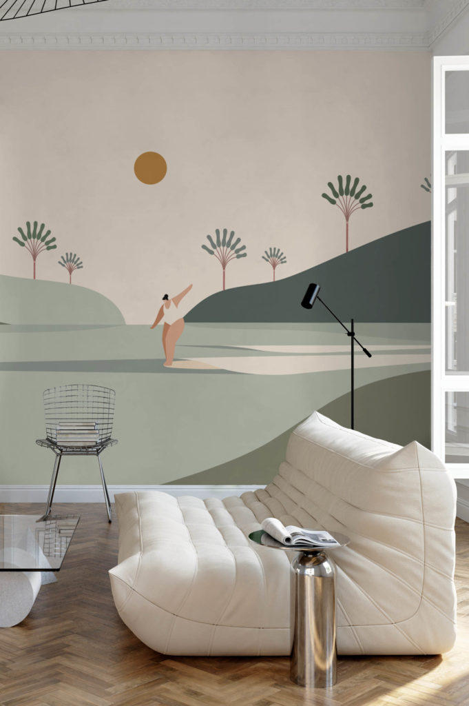 salon multicolore pastel papier peint paysage surf panoramique