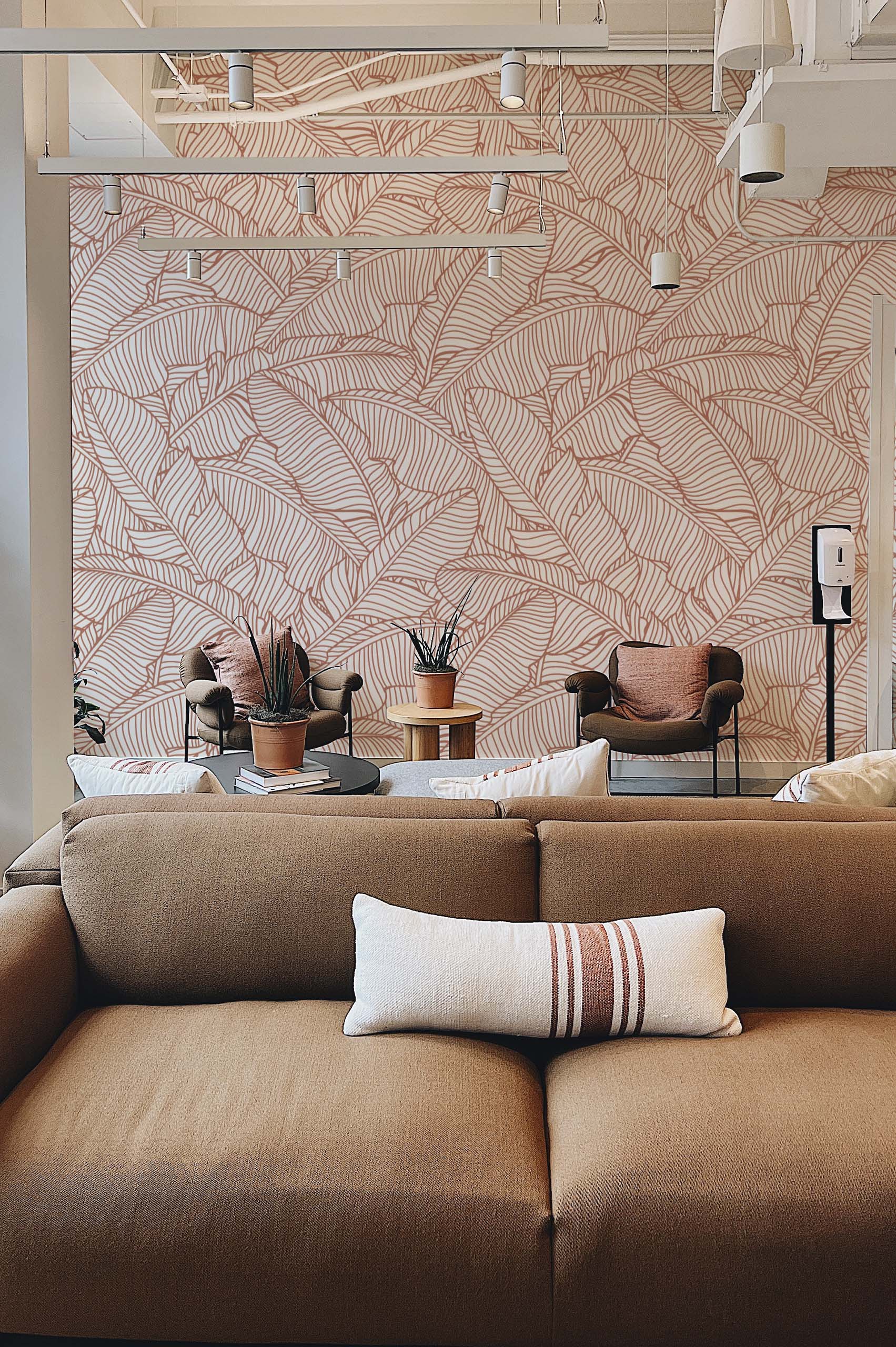 salon terracotta papier peint Jungle de Bananier Chic végétal