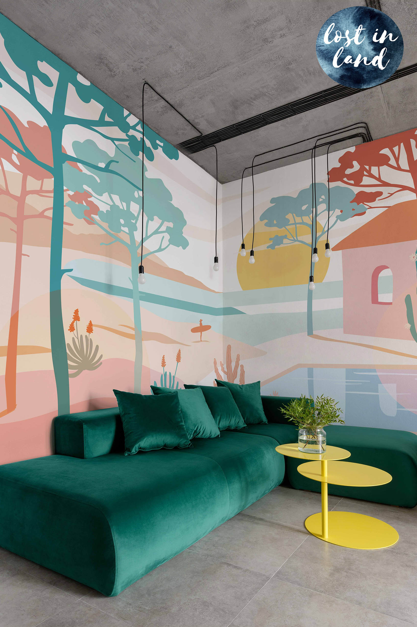 salon papier peint aurore en bord de mer panoramique végétal