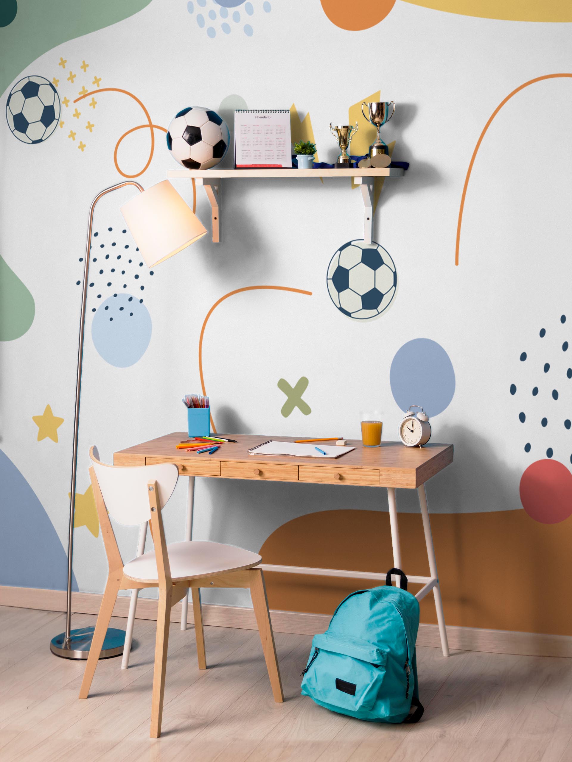 chambre papier peint football enfant panoramique multicolore