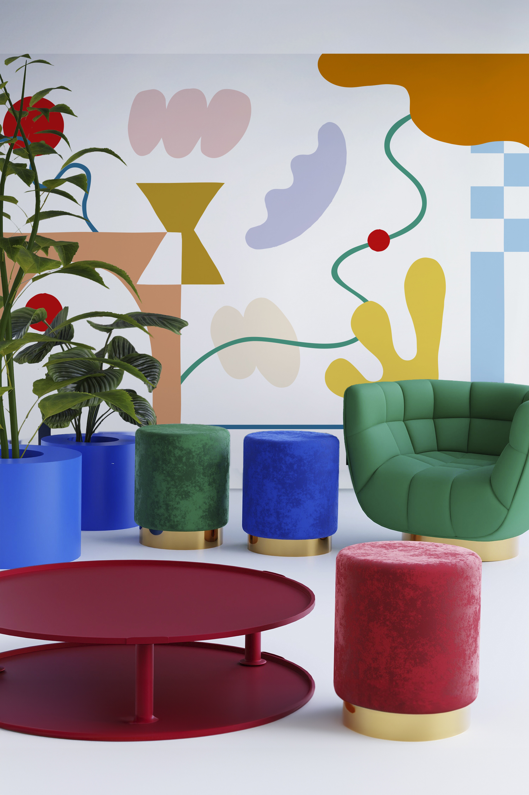 salon multicolore papier peint liberté colorée géométrique pop urbain