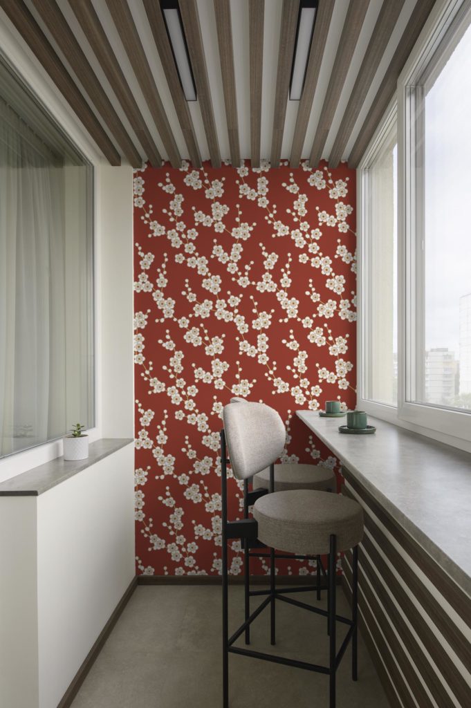 Papel pintado Flor de cerezo rojo salón