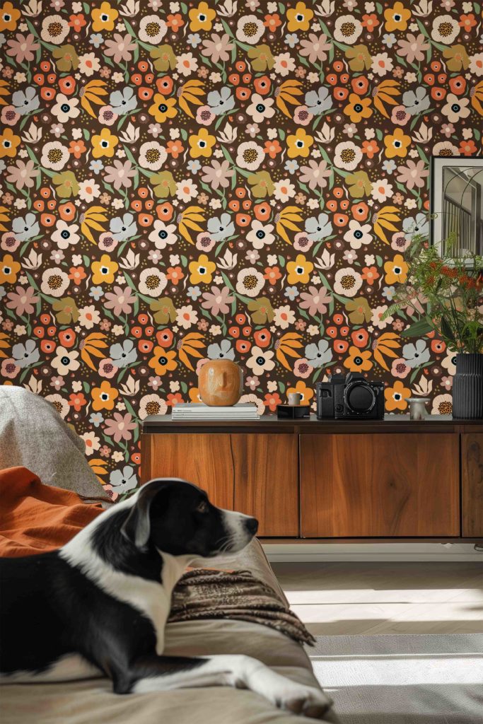 N°607 : Papier peint - Éclat de Pétales chambre marron